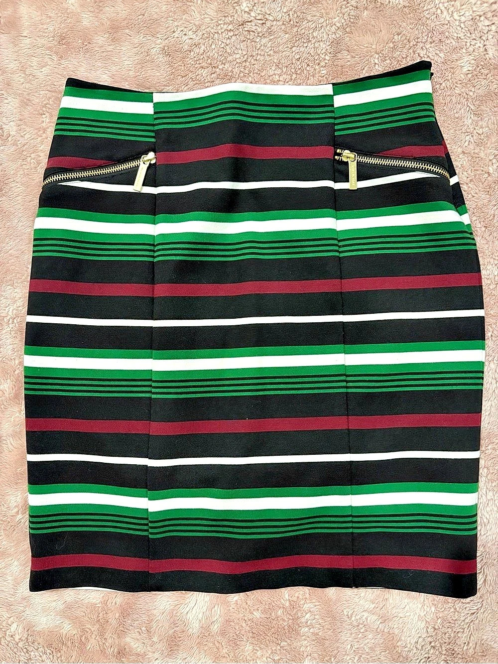 Michael Kors Striped Pencil Skirt in Black & Green
